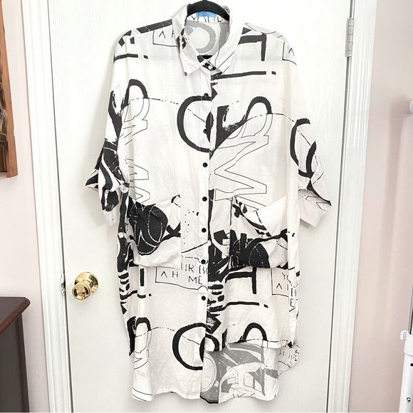 Ella Zhu Women's 1/2 Sleeve Long Shirt with Irregular Hem ( GY1828 ) Size OS - Picture 1 of 14